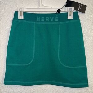 Hervé Léger Women's Mini Skirt Small Green Cotton Pocketed Designer